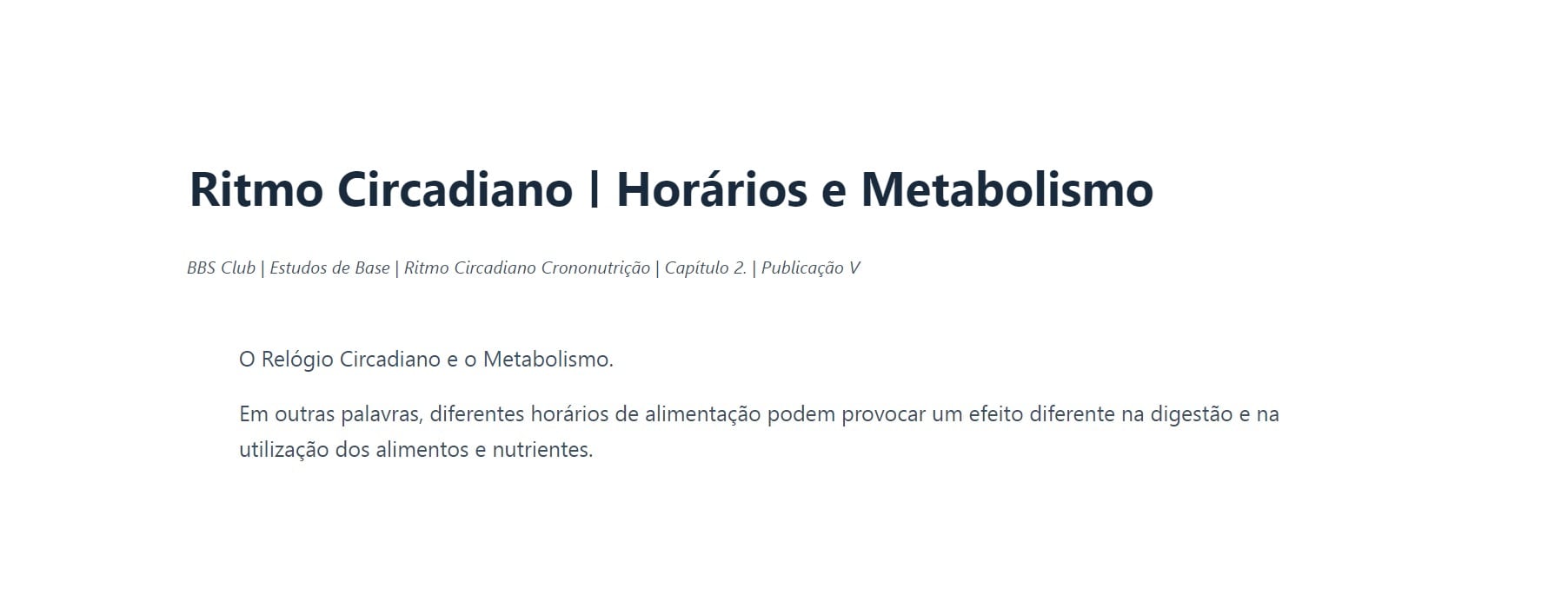 Ritmo Circadiano | Horários e Metabolismo